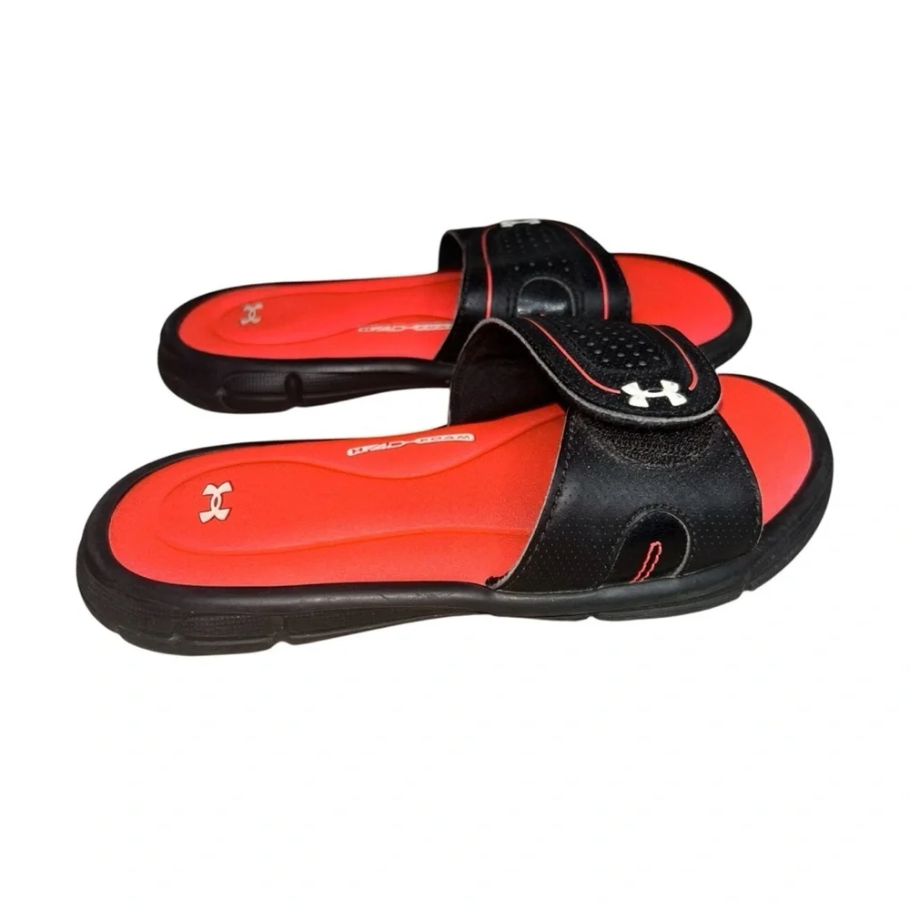 Under Armour Kids 13K Slides Black Red Cushioned Athletic Sport Sandals